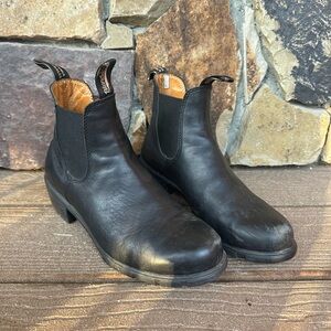 Black heeled Blundstone boots